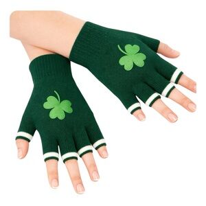 St Patrick’s Day Shamrock Fingerless Gloves Green